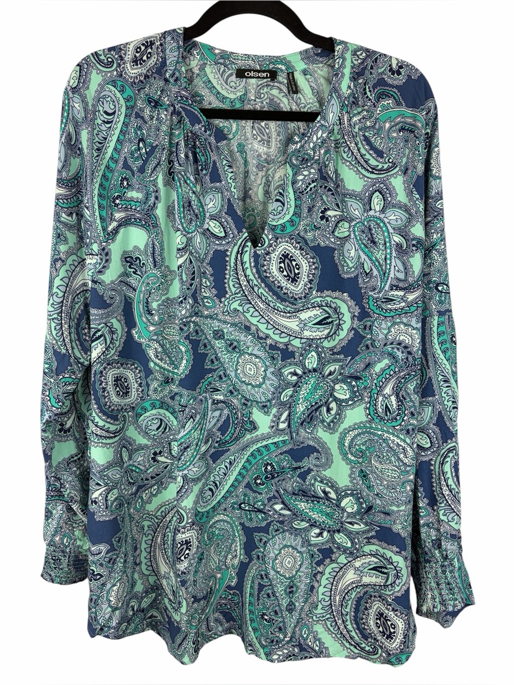 Olsen XL Paisley Print EcoVero Viscose Tunic Blouse Green Blue